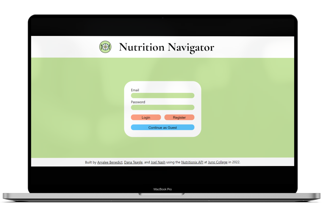 homepage of nutrition-navigator